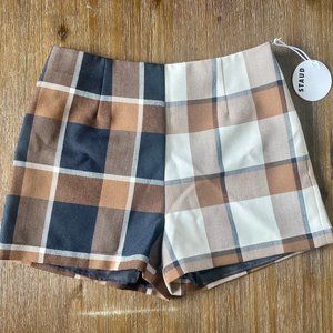 NWT STAUD Leah Plaid Shorts